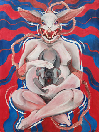 Parasitic Seed (2024), 36 in x 48 in, acrylic paint on canvas