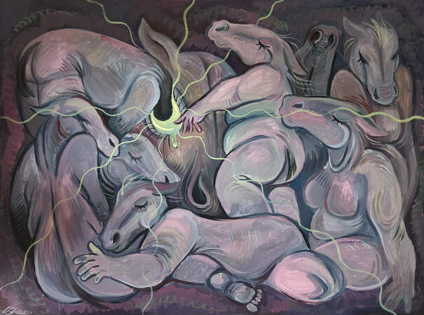 Waterbaby Wallows of Serenity (2024), 40 in x 30 in, acrylic on canvas