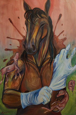 Galiceno Gynecologist (2023), 24 in x 36 in, acrylic paint on canvas