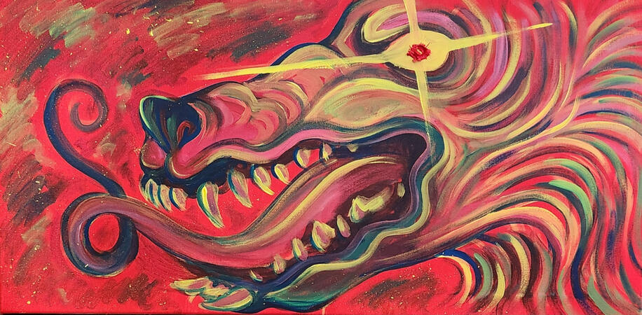 Wrath (2024), 36 in x 18 in, acrylic on canvas