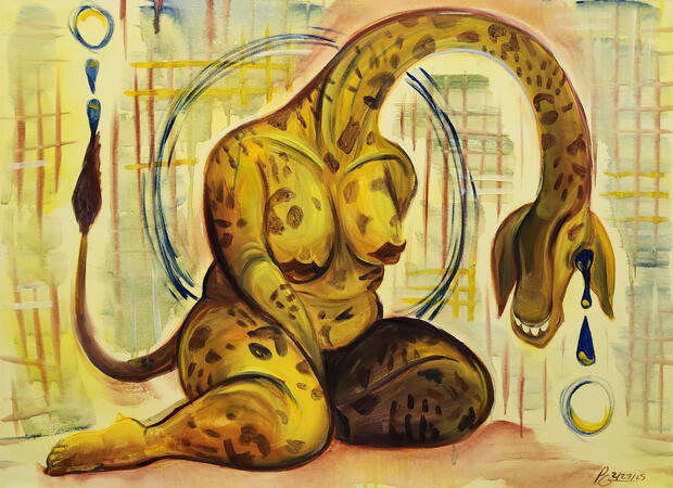 Violated (2025), 40 in x 30 in, acrylic on canvas